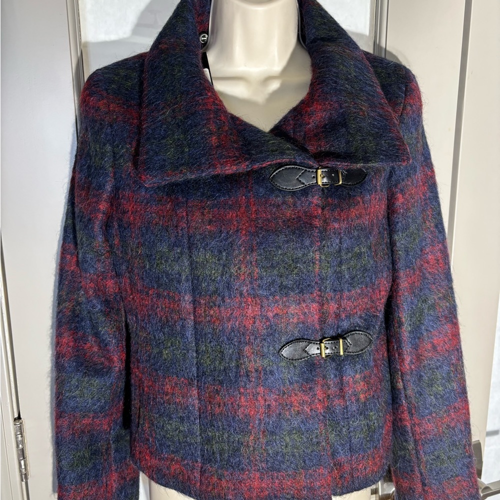 Talbots Plaid Pea Coat in Red and Blue, New with Tags